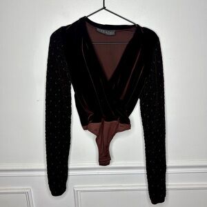 Casadei Brown Velvet Long Sleeve Bodysuit Womens Size Small